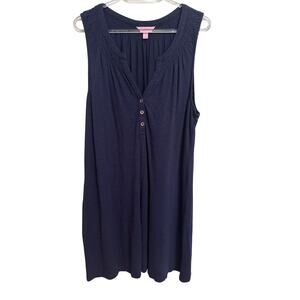 Lilly Puliter Essie Dress Navy Blue Gold Buttons Sleeveless Tank Size XL
